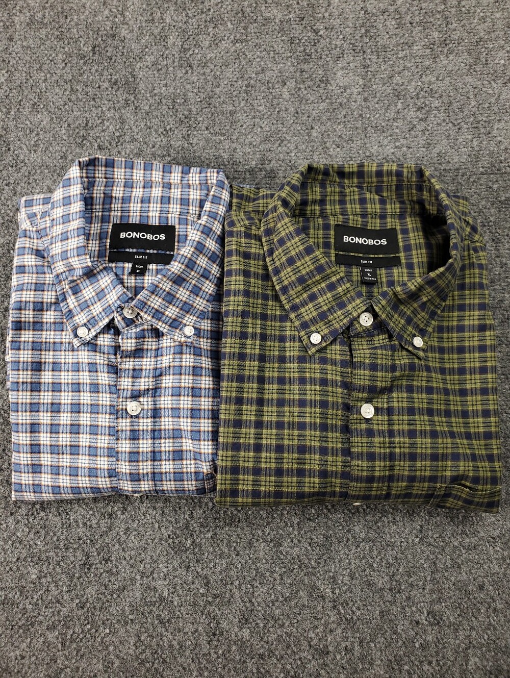 Bonobos Button Down Oxford Shirt Mens XL Slim Fit Lot of 2 Green Blue Plaid